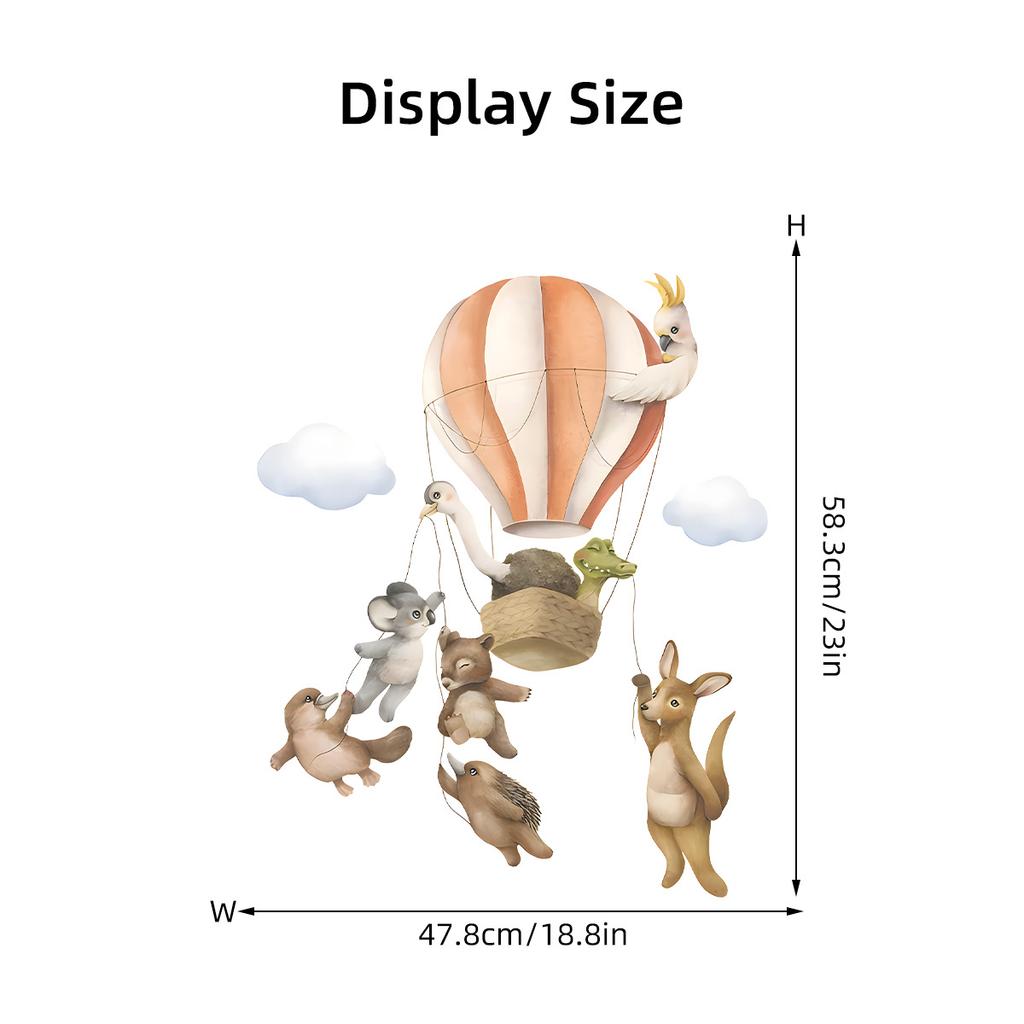 Cute Cartoon Animal Friends in Hot Air Balloon Wall Stickers, Self-Adhesive Adventure Decor for Kids Room Living Room Bedroom Decoration