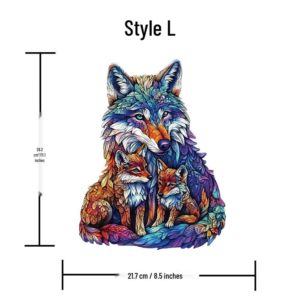 HOOLOOG Wolf Mother & Cub Wooden Jigsaw Puzzle: Irregular Interlocking Toy & Decorative Painting, Educational Gift & Money Box Combo