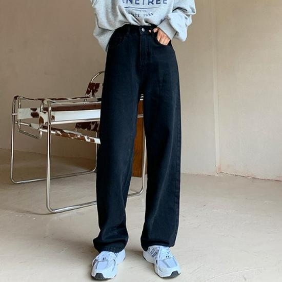 

Женские черные джинсы с высокой посадкой и широкими штанинами - Корейский стиль, Стройнящие, Длина в пол, Модная весенняя коллекция 2XL чёрный