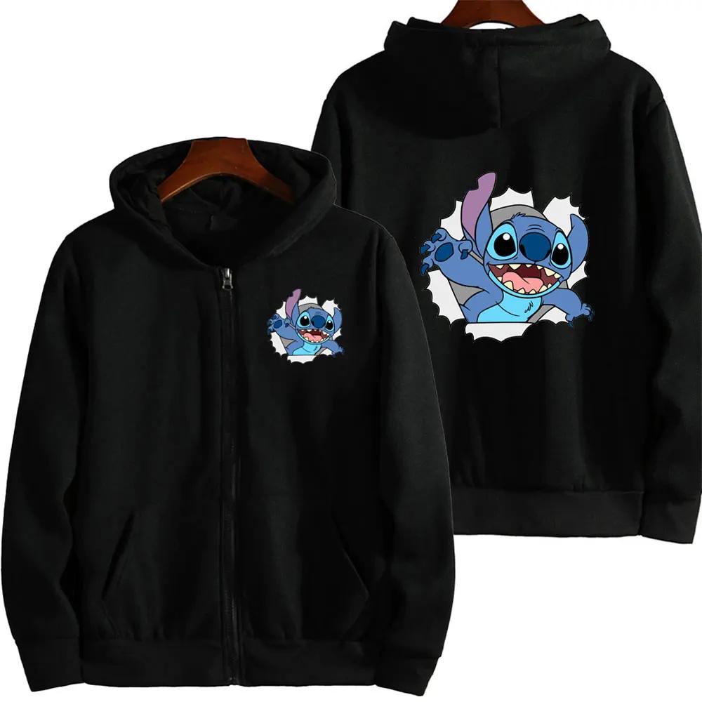 Disney Cute Princess Costume Star and Stitch Women's Oversized Jacket Zipper Hoodie Ladies Winter Warm Loose Outerwear Clothing