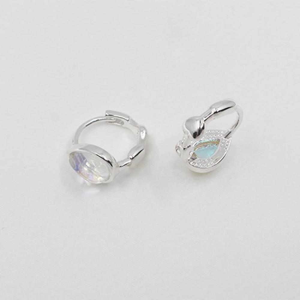 Rookiestar Opal Drop Heart Point Silver One Touch Earrings R2rres004