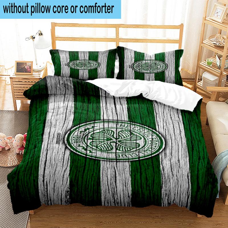 3pcs Cel-tic Football Club Crest Printed Bedding Set Duvet Cover Closure Includes 1 Duvet Cover & 2 Pillowcases Bedding Sets Home Decor Gifts