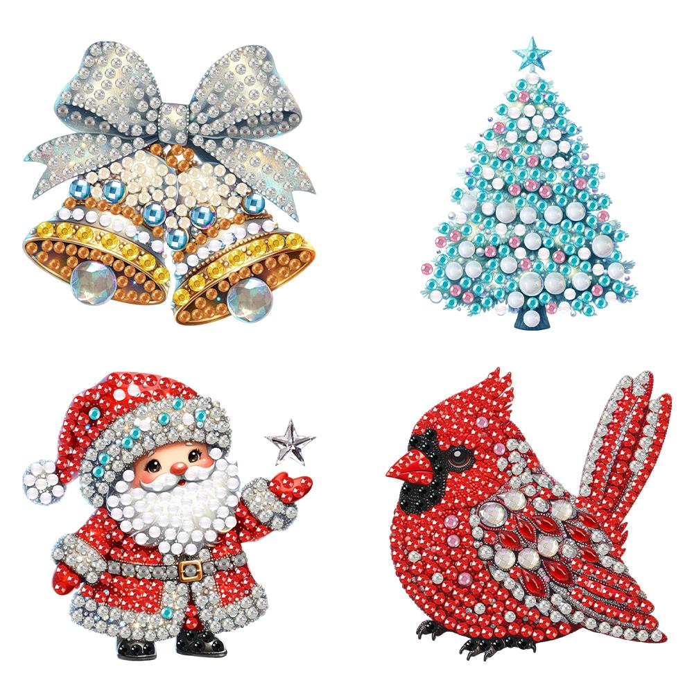 4 st Akryl Specialformad God Jul Diamantmålning Brosch Diamantkonst Brosch Smyckeset för Nybörjare