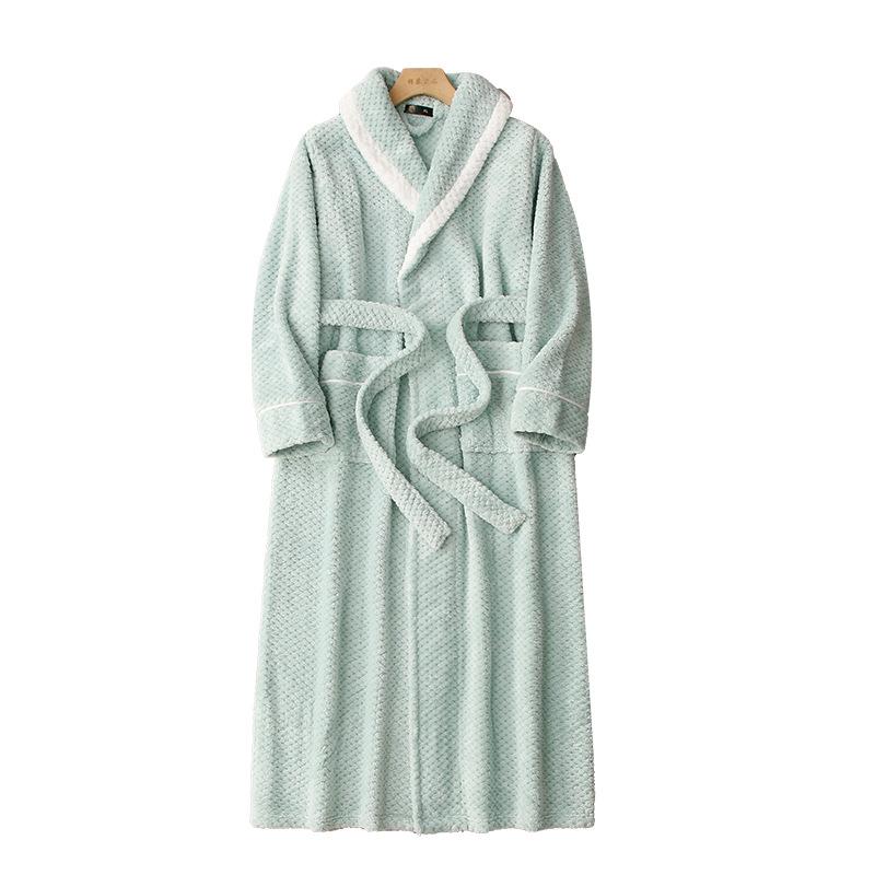 Thickened Plaid Flannel Couple's Bathrobe - Women's Plus Size & Men's Extra Long Fleece Robe