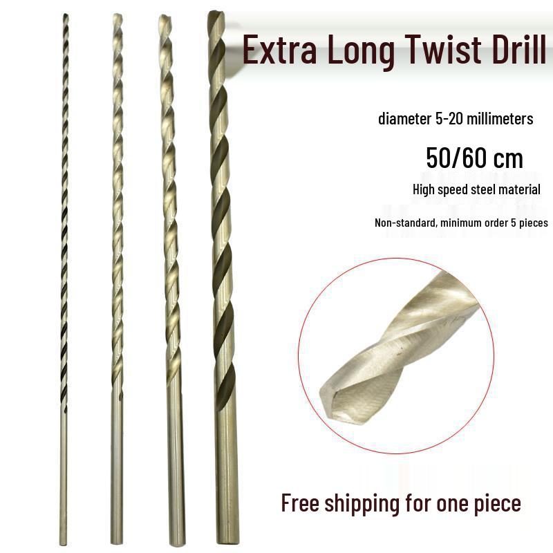 Extra Long 5060 Cm Twist Drill Bit, 500mm High-Speed Steel, Straight Shank for Deep Hole Drilling In Stainless Steel, Wood, 468 Industrial Series.