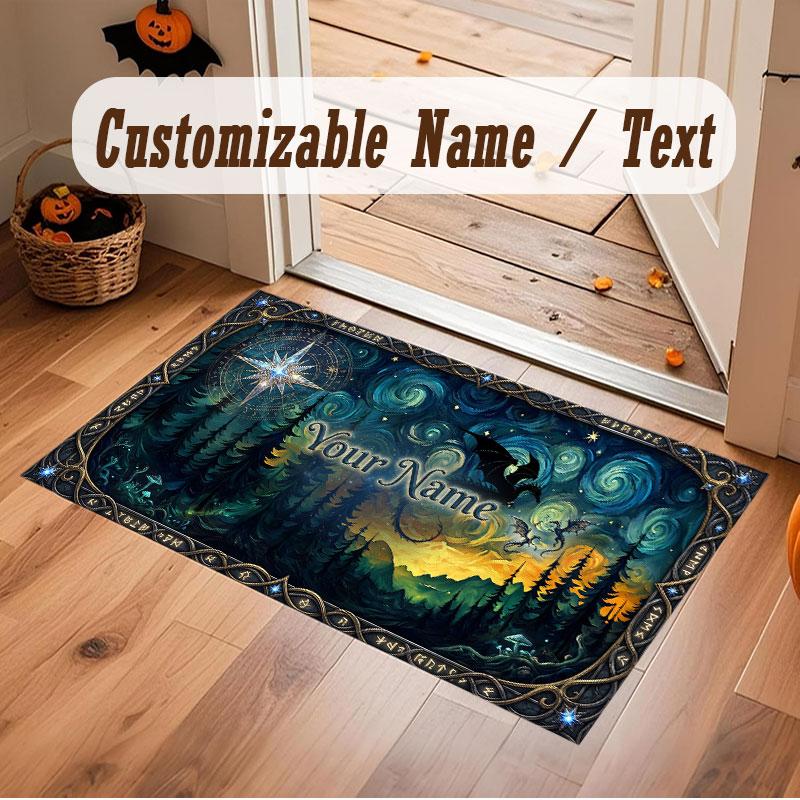 Mushroom Forest Theme Crystal Velvet Floor Rug Personalized Custom Name Text Warm Carpet Home Decoration