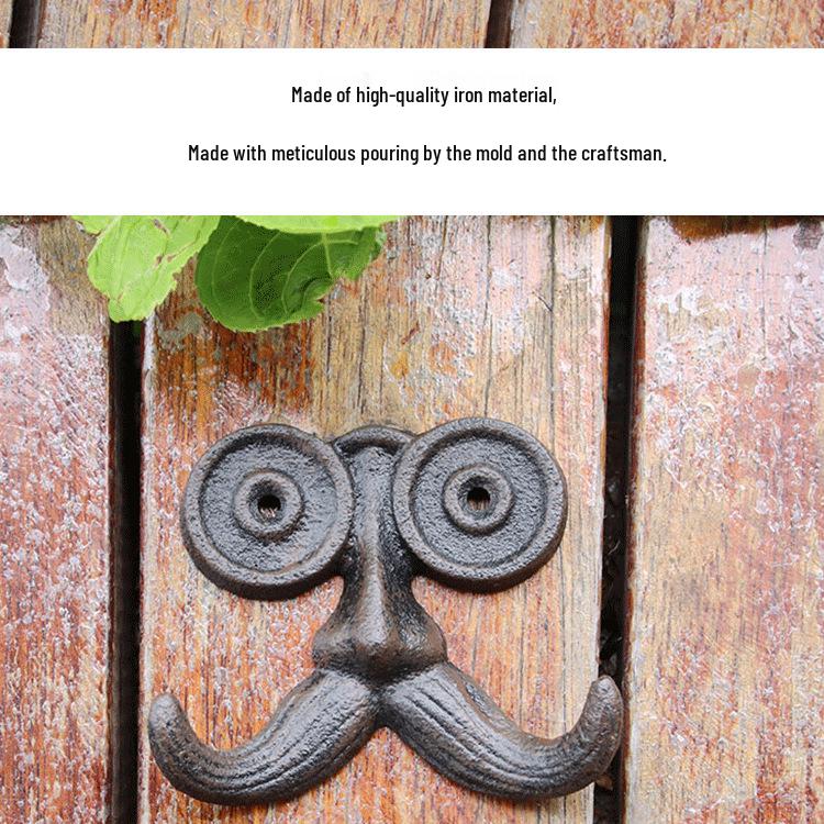 European Rustic Retro Industrial Cast Iron Kitten Whiskers Double Hook Wall Decor