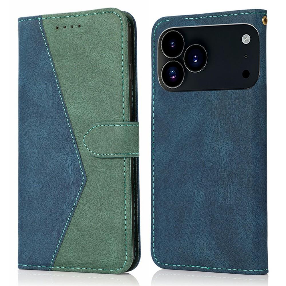 For iPhone 17 Pro Max Case Color Splicing Wallet Stand Leather Phone Cover with Wrist Strap