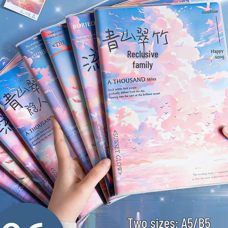 High-Value A5 Notebook: Thickened B5 Plastic Cover, INS Style, Lay-Flat, Lined for Student Use.