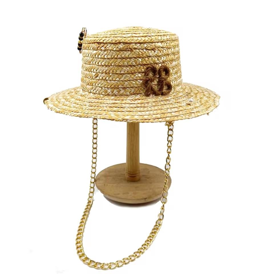 Chain Strap Straw Hat Women's Summer Sun Hat Straw Hat Outdoor Travel Sun Protection Beach Hat Sombrero Para Sol Mujer