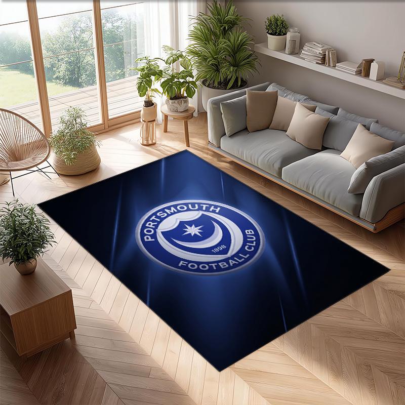 Tappeto Morbido Area Rug con Motivo Calcio Portsmouth FC Antiscivolo Tappeto per Pavimento Interno Tappetino Decorazione Sportiva per Camera da Letto