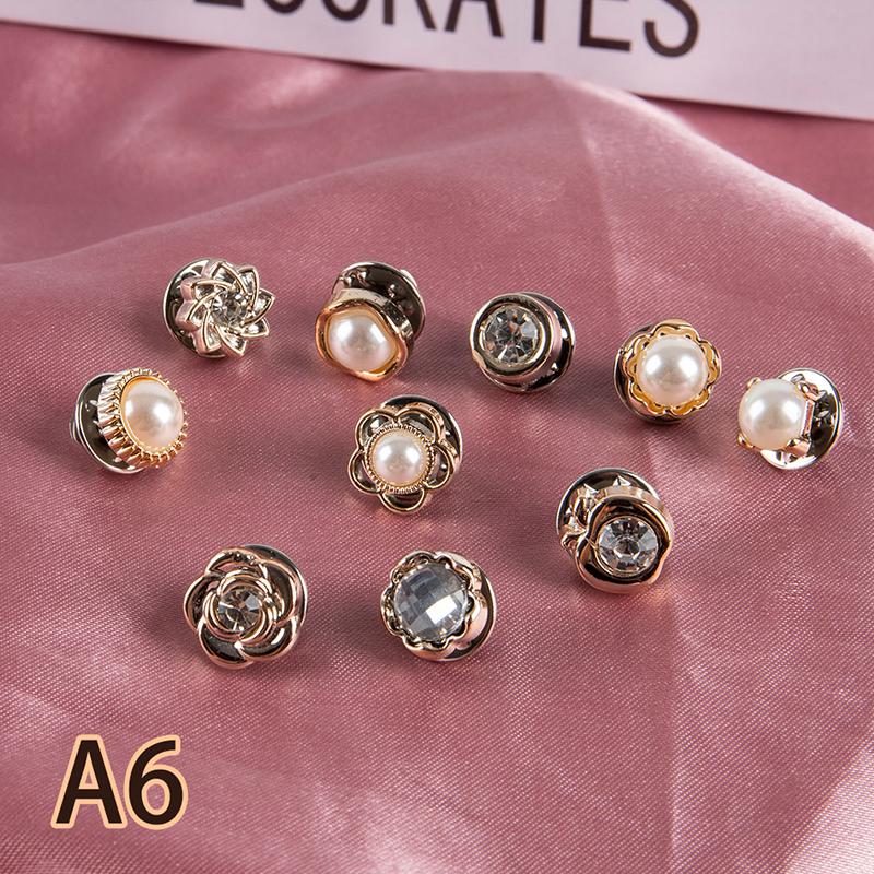 10Pcs Button Brooch Set  Pearl  Pin Coat Clothes Accessories