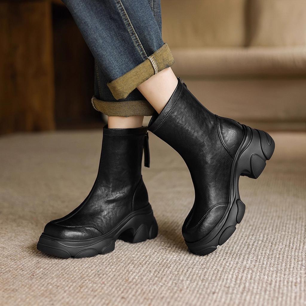 Huge Light~ Handmade Meow Claw Boots Skinny Short Boots New Elastic Boots Thick-soled Martin Boots Leather Rear Zipper Fashion Boots
