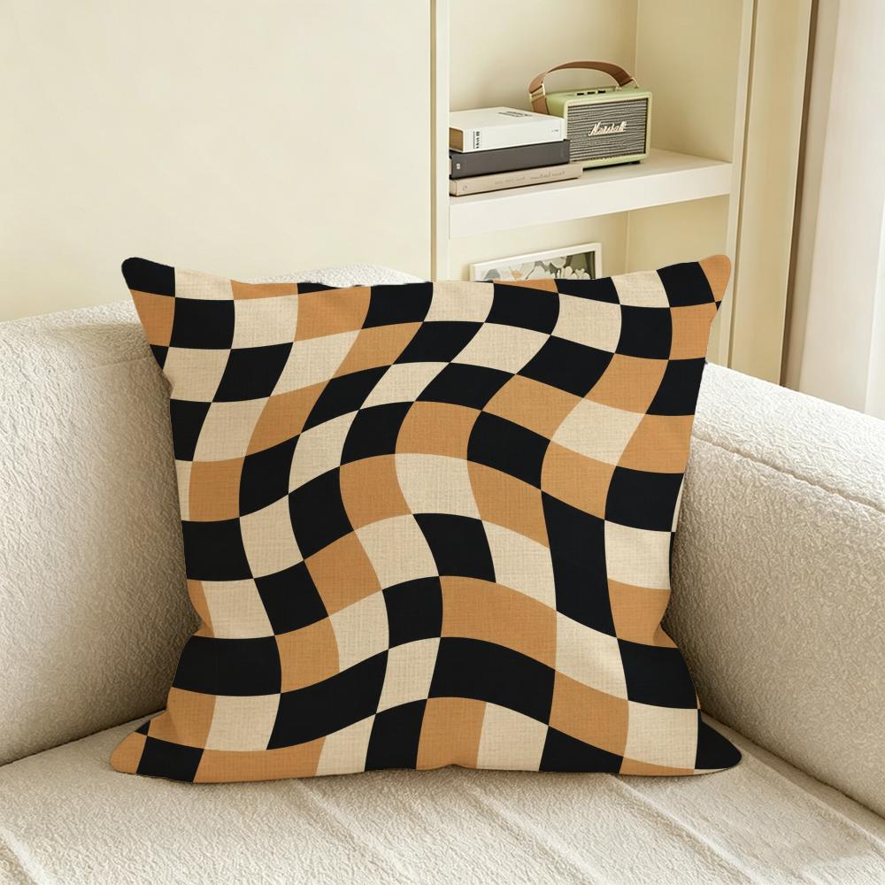 Pattern Checkerboard Cushion Cover Natural Linen Pillowcase Set AllinOne Decor for Sofa Bedroom Chair