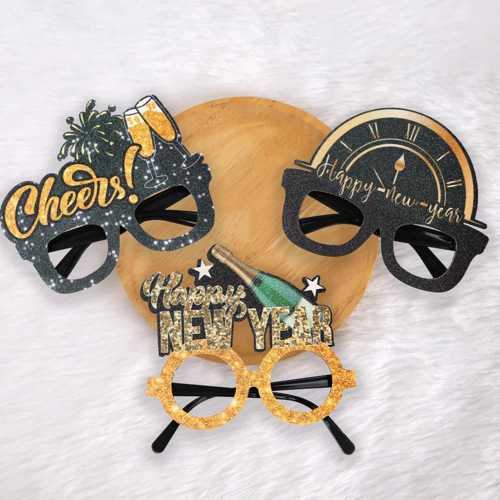 Glitter 2026 New Year Glasses Letters and Numbers Cheers Star Happy New Year Glasses Colorful Sequin New Year Decorative Glasses