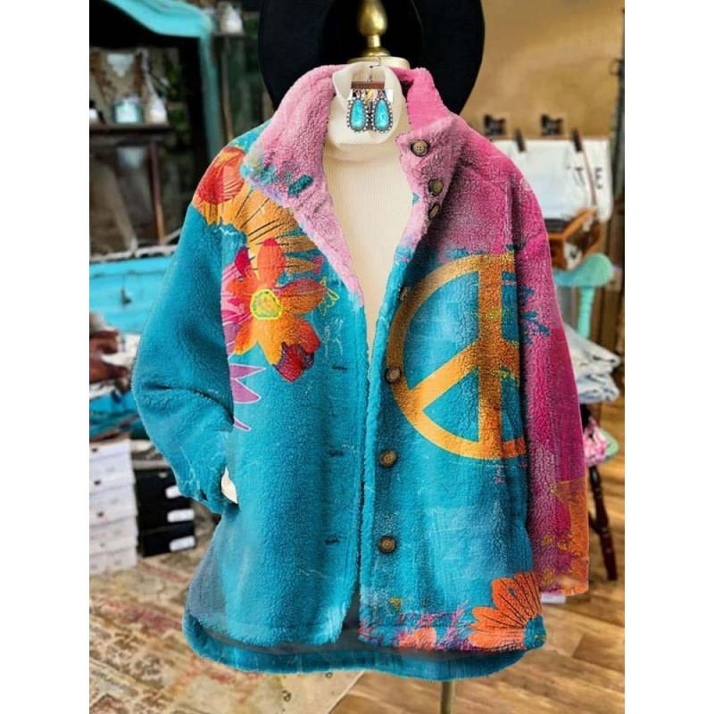 Womens Stand-Up Collar Fleece Sweatshirt With 3D Digital Floral Print Casual Long Sleeve Top Fall 2025