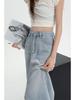 Women's High-Waist Blue Lyocell Denim Skirt, Summer 2026, Mid-Length A-Line with Front Slit