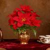Simulated Flowers Lifelike Plant with Green Leaves Red Flower Flannel Christmas Fake Foliage Home Office Decor