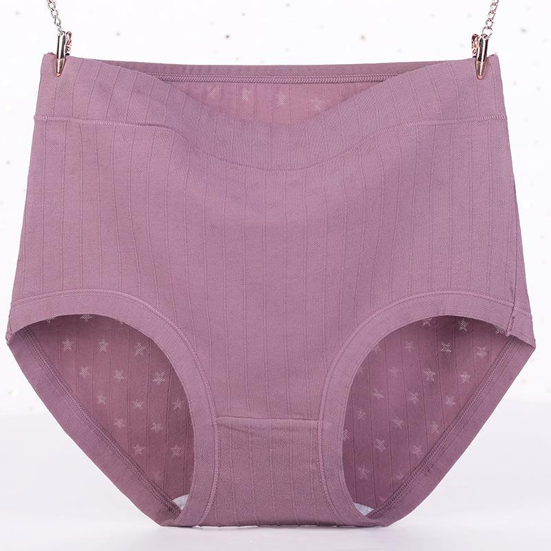 Women's High Waist Plus Size Panties Solid Color Cotton Breathable Stretch Briefs Underwear