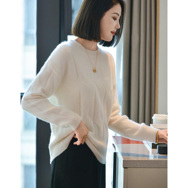 Fanzhen Women's Chunky 100% Wool Round Neck Pullover Sweater