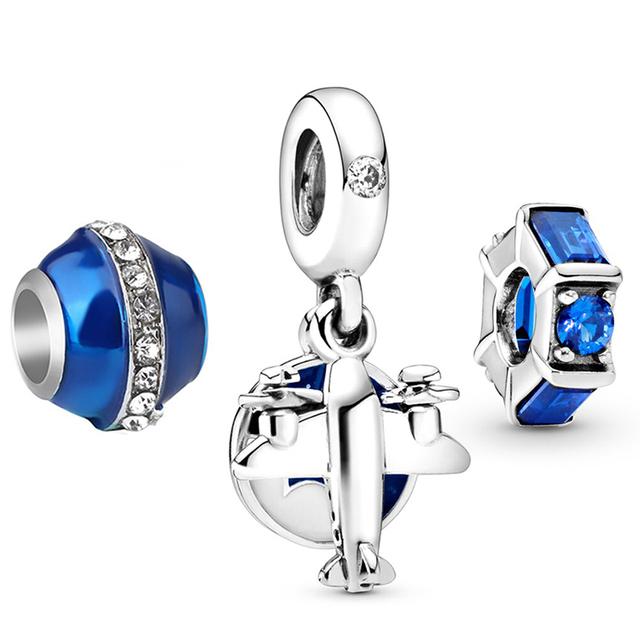 3pcs /Lot Blue Enamel Globe Charms Beads Star Pendant Fit Diy Brand Charm Bracelets Necklaces For Women Fashion Jewelry Making