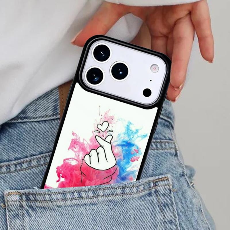 Kpop Hand Finger Heart Phone Case for iPhone 17ProMax 12 13 14 15 16e 17 Pro Max Plus Air Cover