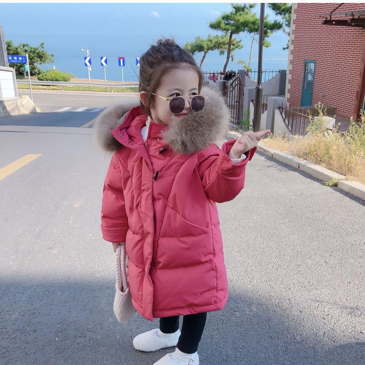 New Girls'cotton-Padded Clothes Children Thickened Keep Warm Pure Color Cute Coat