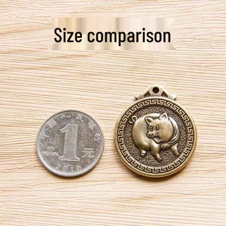 Solid Brass Zodiac Sign Fu Pendant Keychain Charm