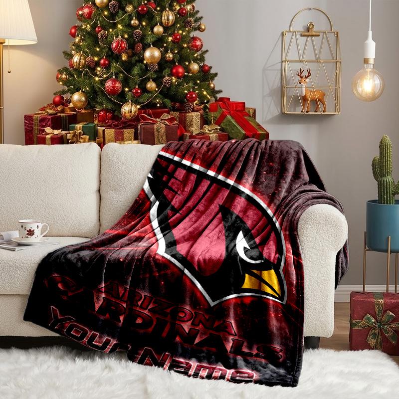 Custom Name Cardinals football Blanket Flannel Blanket for Camping, Hiking, Garden Parties, Picnic Essentials,gift for family and friend