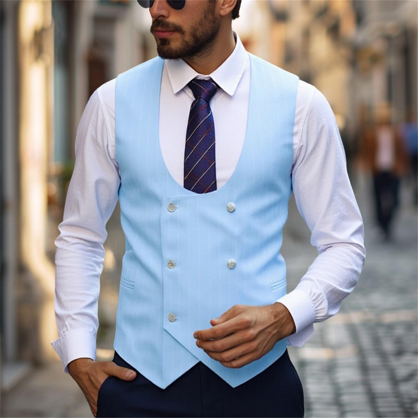 

Мужской весенний повседневный двубортный жилет с круглым вырезом XL синий