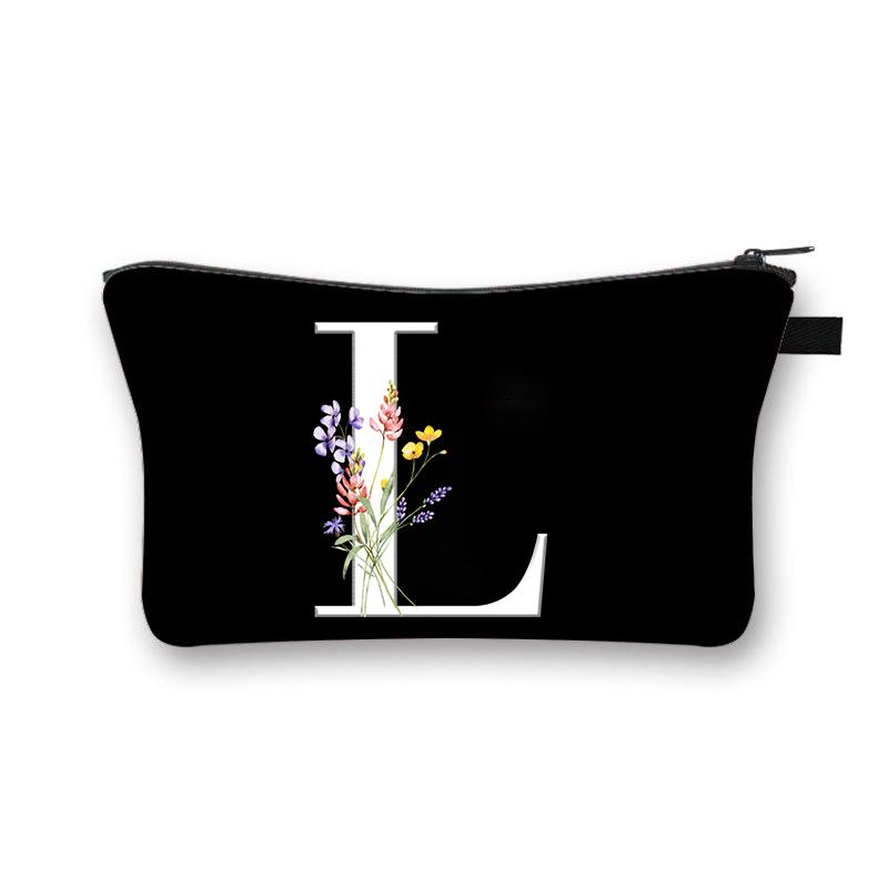 Wild Flower Alphabet Letter A-Z Makeup Bag Canvas Pouch Cosmetic Case Teacher Gift Purse