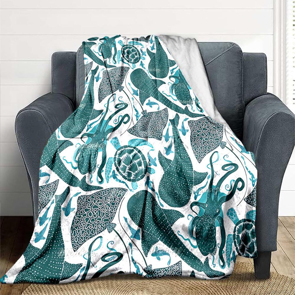 1pc Ocean Creatures Lightweight Flannel Blanket, Comfortable and Warm Blanket, for Office and Camping Sofa Bed, Livingroom186