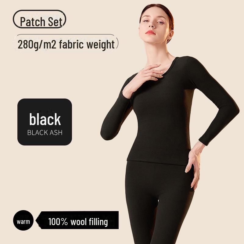 

Женский термокомплект с круглым вырезом и мужской термокомплект с высоким воротником: Плюс бархатная осенняя одежда и утепленное зимнее нижнее белье L чёрный