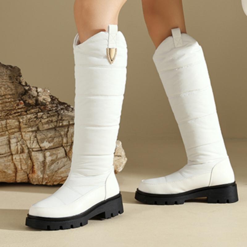 Women's Winter Knee High Snow Boots Black White Warm Fur Plush High Boot Casual Low Heel Fashion Long Rain Shoes Waterproof