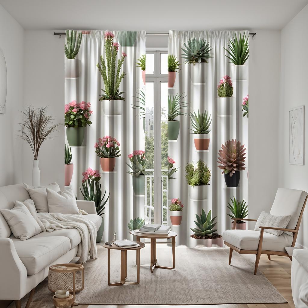 2pcs HD indoor pot pot Green plant decorative curtain Green digital printed curtain home decoration style decoration living r