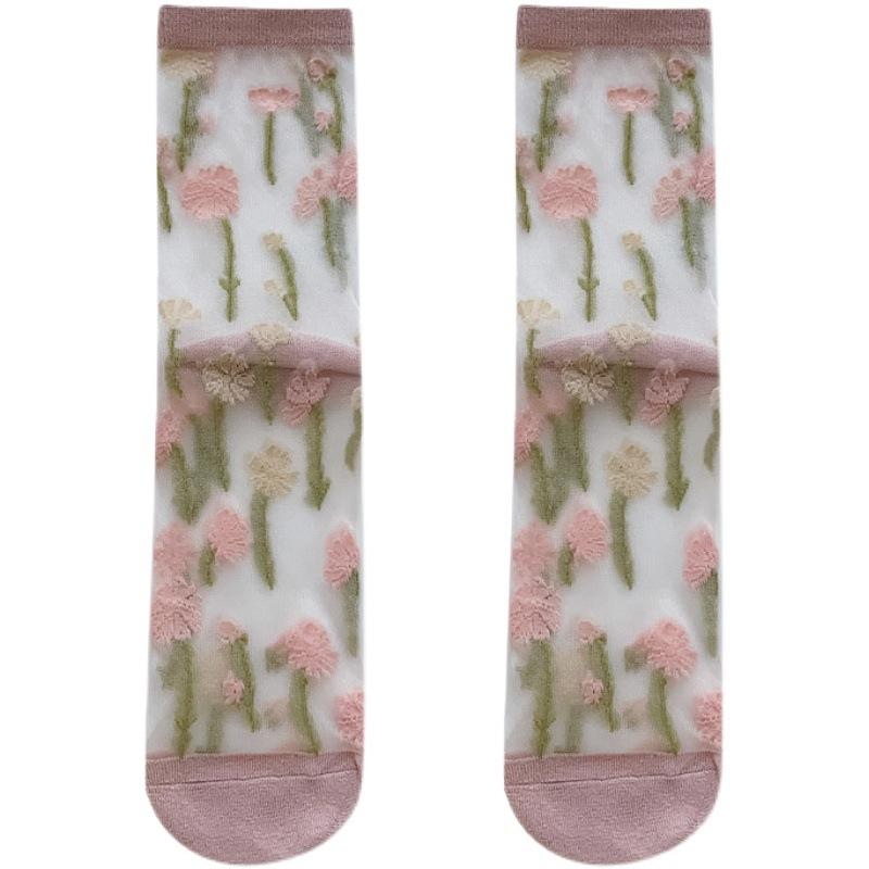 Spring/Summer Ultra Thin Vintage Crystal Silk Stockings for Women Socks for Women Mid-tube Stockings Breathable Cotton Sole Glass Silk Stockings