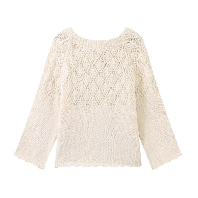 

Осенняя европейская и американская женская мода: Вязаный пуловер с круглым вырезом и бантом Medium кремовый