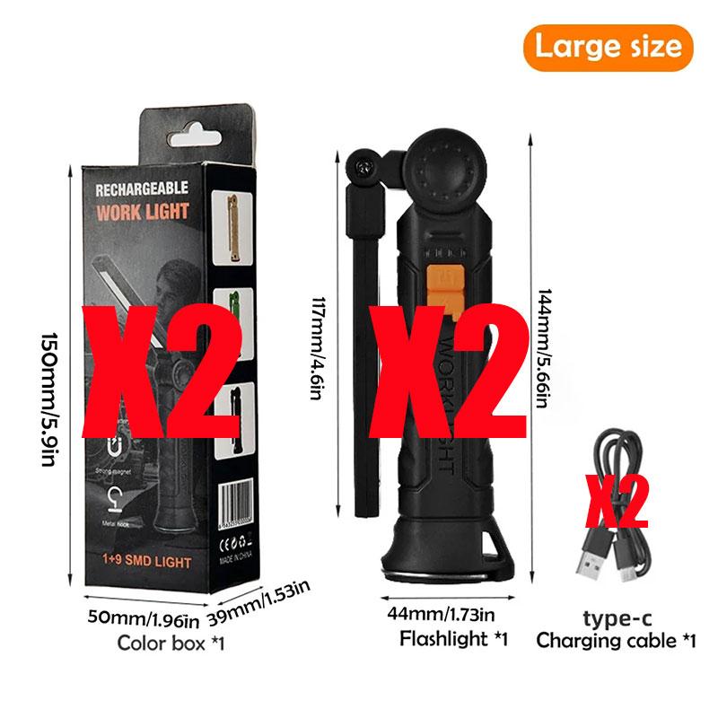 Portable COB LED Flashlight Rechargeable Work Light with Magnetic Lanterna Hanging Lamp with Built-in Battery Camping Torch