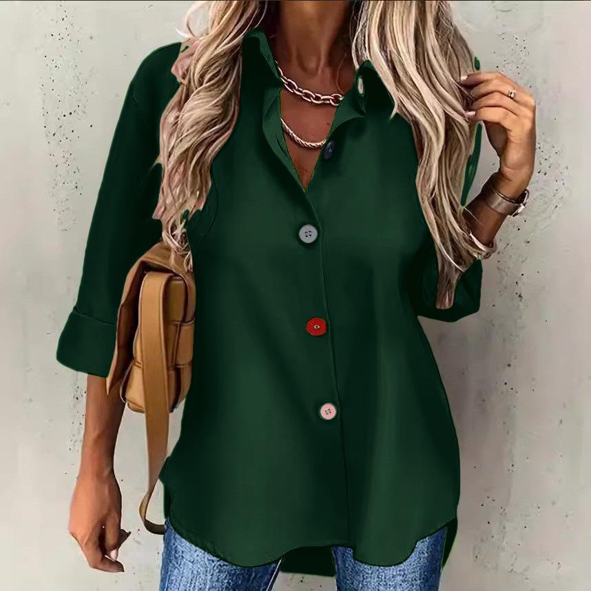 Women Autumn Long Sleeve Single Breasted Blouse and Shirts Candy Color Button Solid Shirts Tops