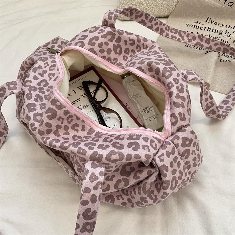 Leopard Print Tote Bag For Women With Soft Suede Material And Multiple Pockets For Daily Use