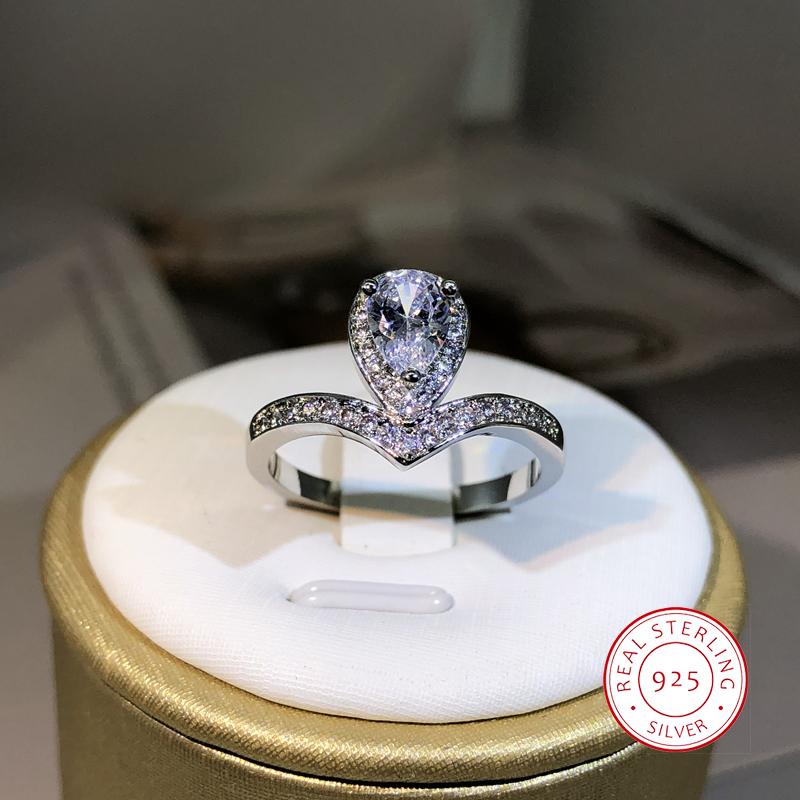 Sale Water Drop Design Women Ring Micro Paved Crystal Zircon Elegant Bridal Wedding Engagement Jewelry Ring for Lover
