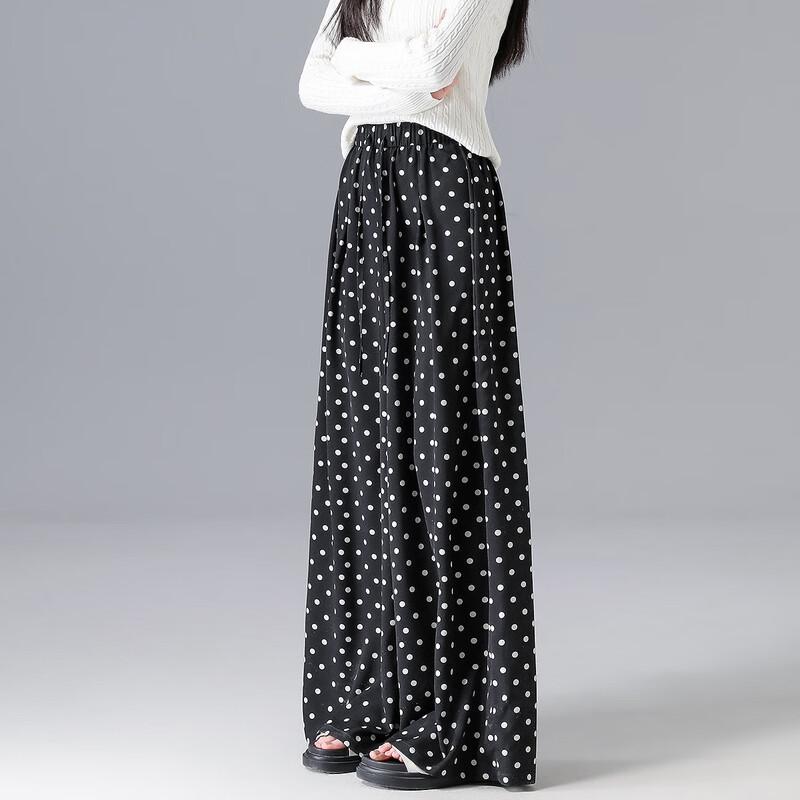 Demana Romantic Polka Dot Chiffon Wide-Leg Pants