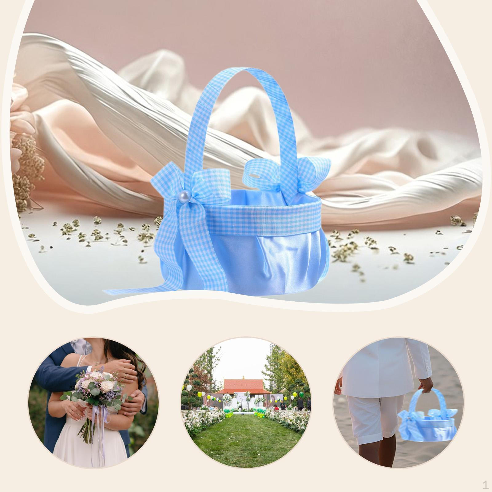 

Flower Girl Basket for Weddings with Bowknot, Event Decor Bridesmaid синій