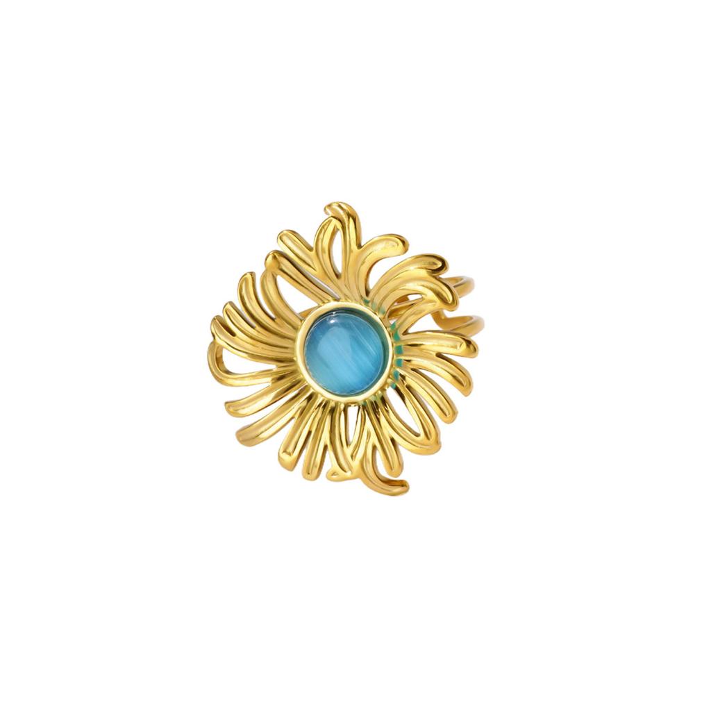 Green Opal Stone Rings For Women Girls Gold Color Stainless Steel Ring Wedding Aesthetic Y2K Jewelry Accessories Party Gift