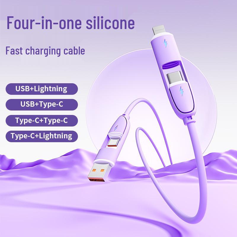 Four-in-One Fast Charging Liquid Silicone Cable, Solid Color, Compatible with Apple 15 Phones