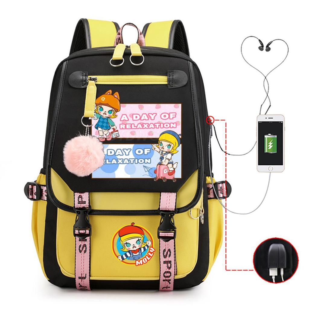 Jasmín Roztomilý Potlačený USB Rozhranie Veľká Kapacita Študentský Voľnočasový Školský Batoh