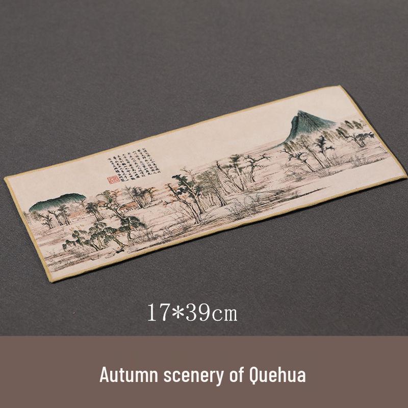 Semišová retro utěrka na čaj inspirovaná čínskou tušovou malbou - Absorpční, oboustranný podtácek pro čajové soupravy a stoly