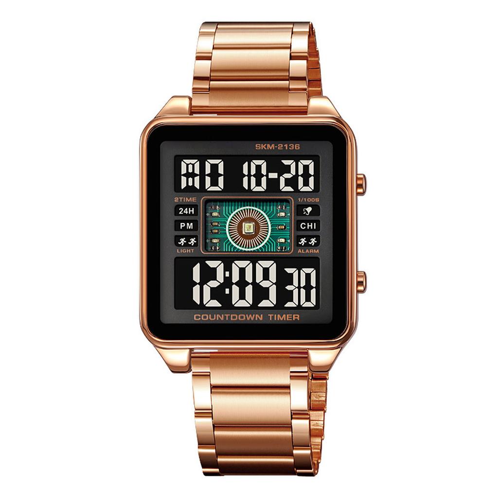 Digital Watch for Men Countdown Function Calendar Alarm Clock Waterproofing Stainless Steel Band LED Electronic Watch
