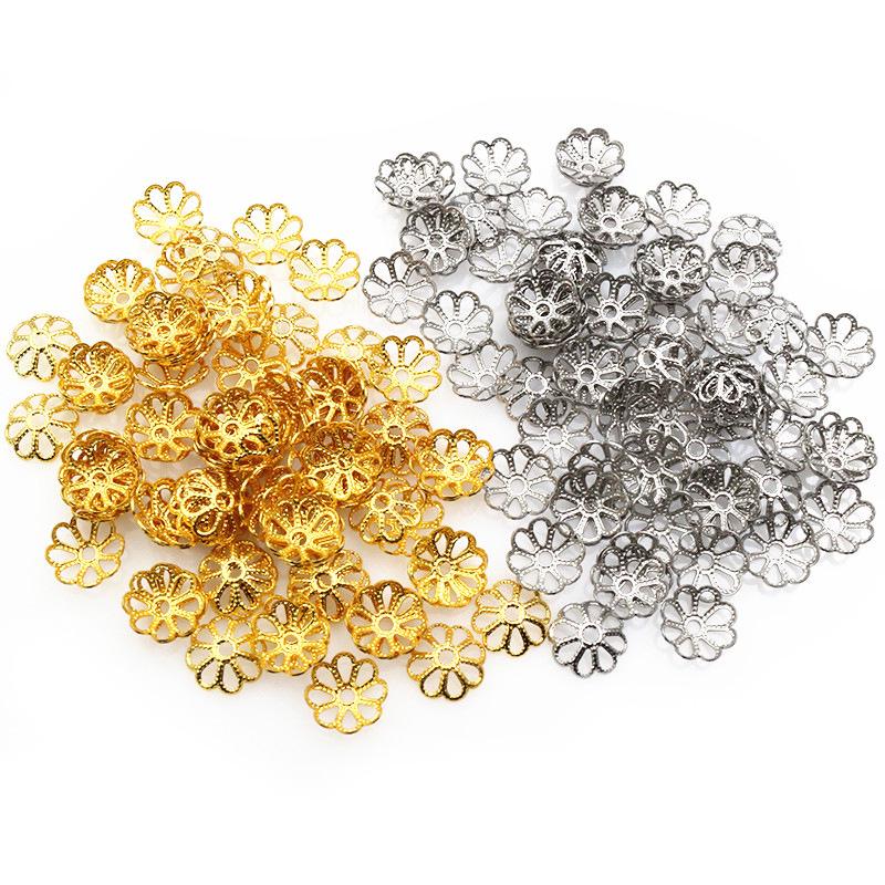 50 pcs 10g Stainless Steel Vintage Hollow Flower Bead Caps, 8/10mm DIY Jewelry Spacer Beads