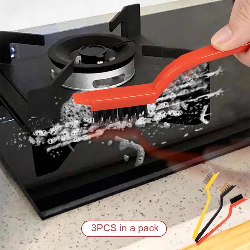 3 Pieces Metal Wire Stove Brush Kitchen Countertop Stain Cleaning Scrubber Handheld Reusable Scrubbing Tool